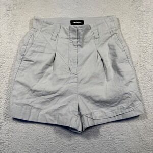 EXPRESS Women's Gray High‎ Waist Pleated Linen Blend Shorts Size 4